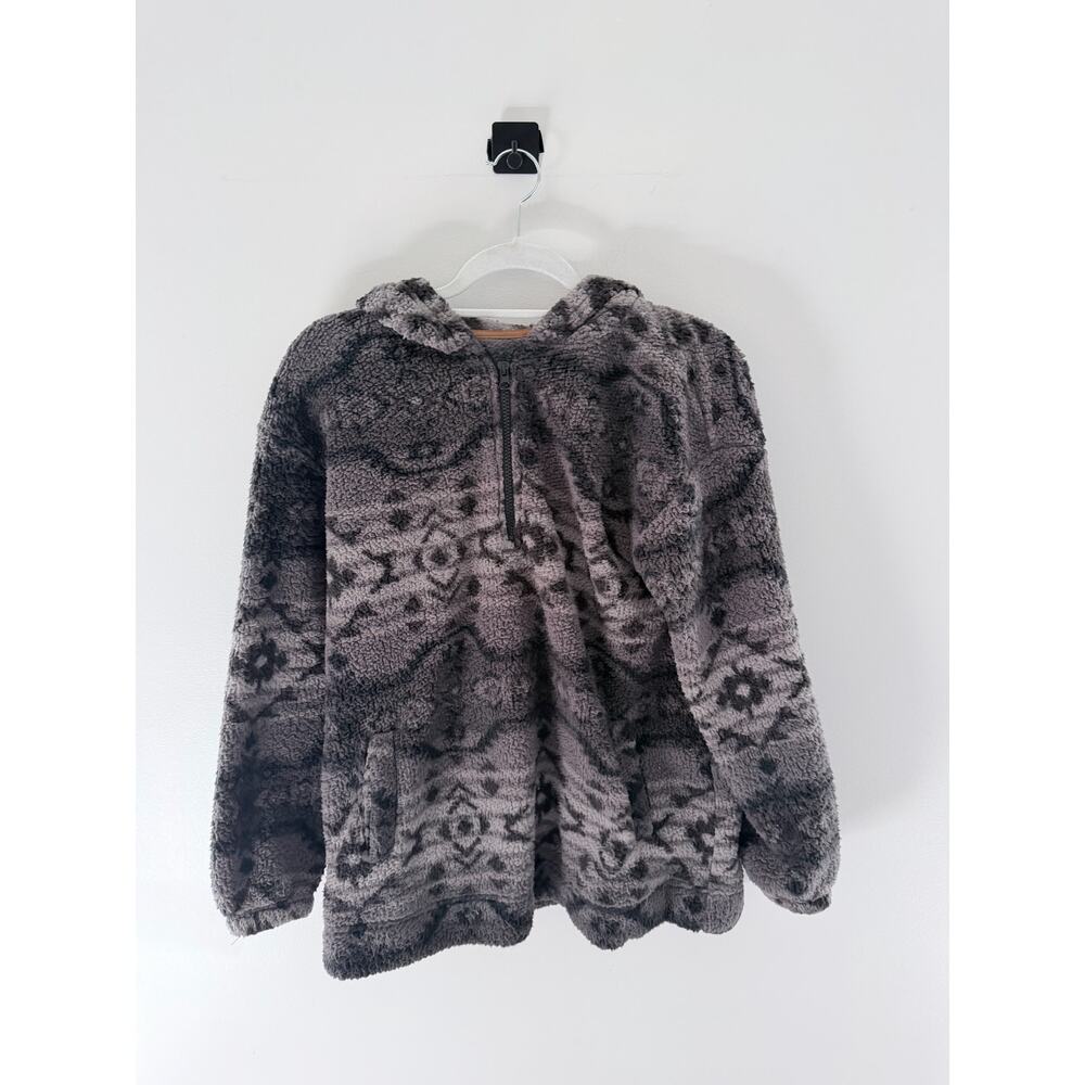 Koolaburra by UGG Brushed Back Sherpa Hoodie Charcoal Aztec Pullover-Size S